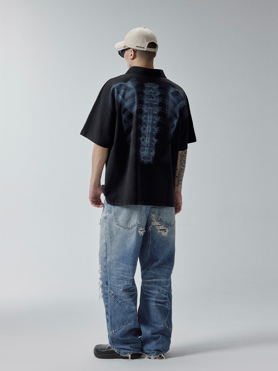 F2CE Washed X-ray Skeleton Print Polo
