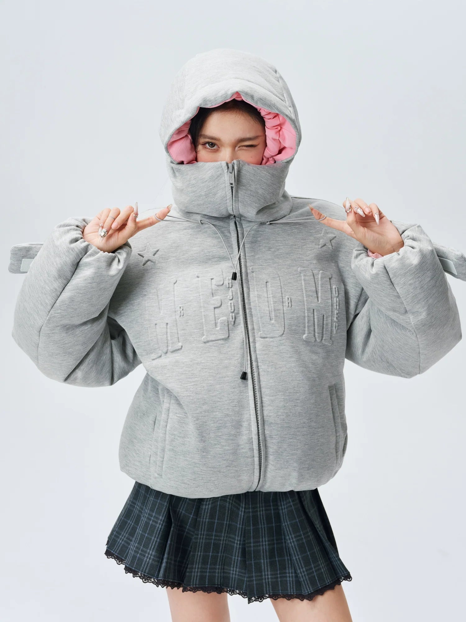 MEDM Embossed Logo Hooded Down Jacket
