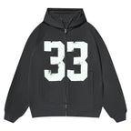 JUST VIBE Number 33 Vintage Print Zip Up Hoodie