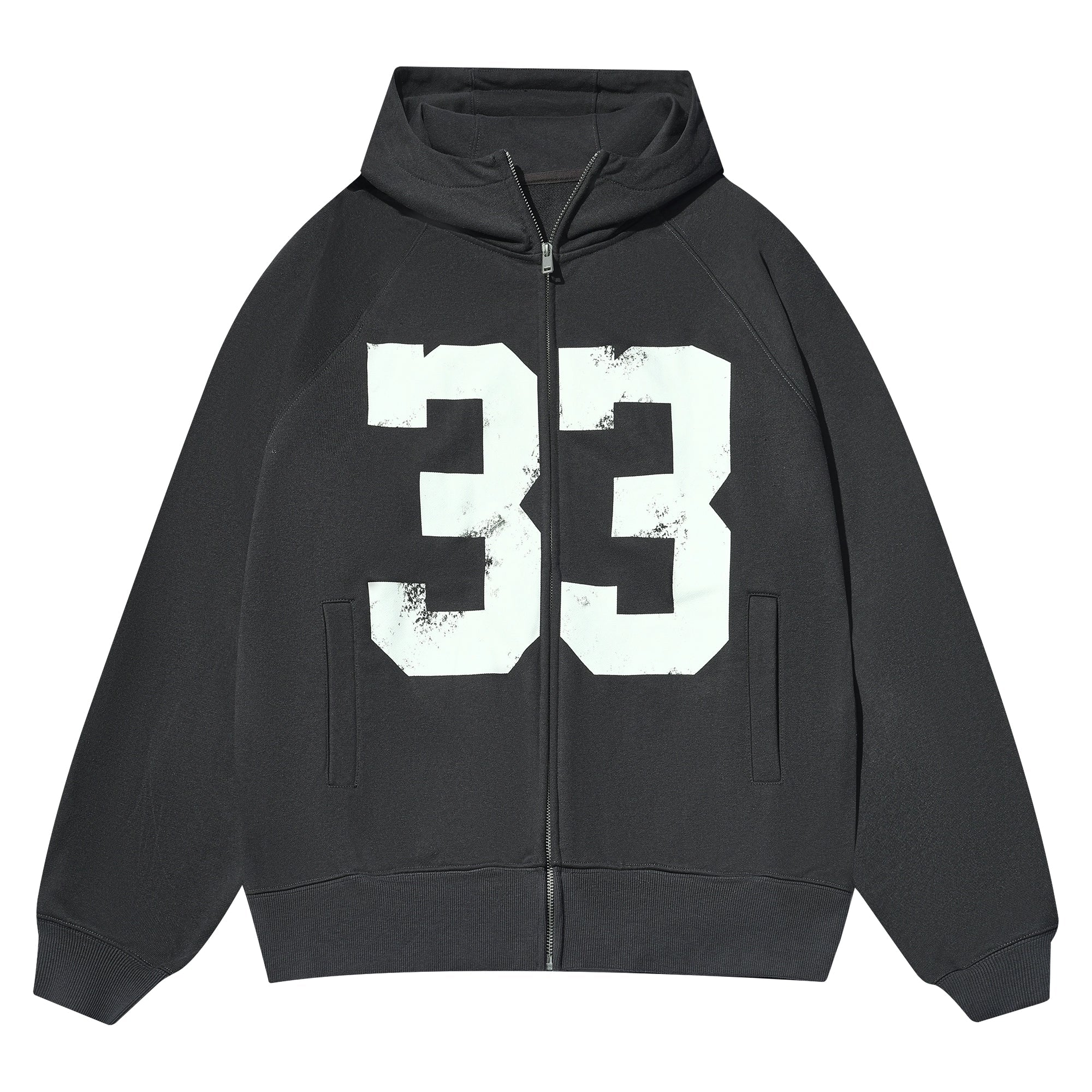JUST VIBE Number 33 Vintage Print Zip Up Hoodie