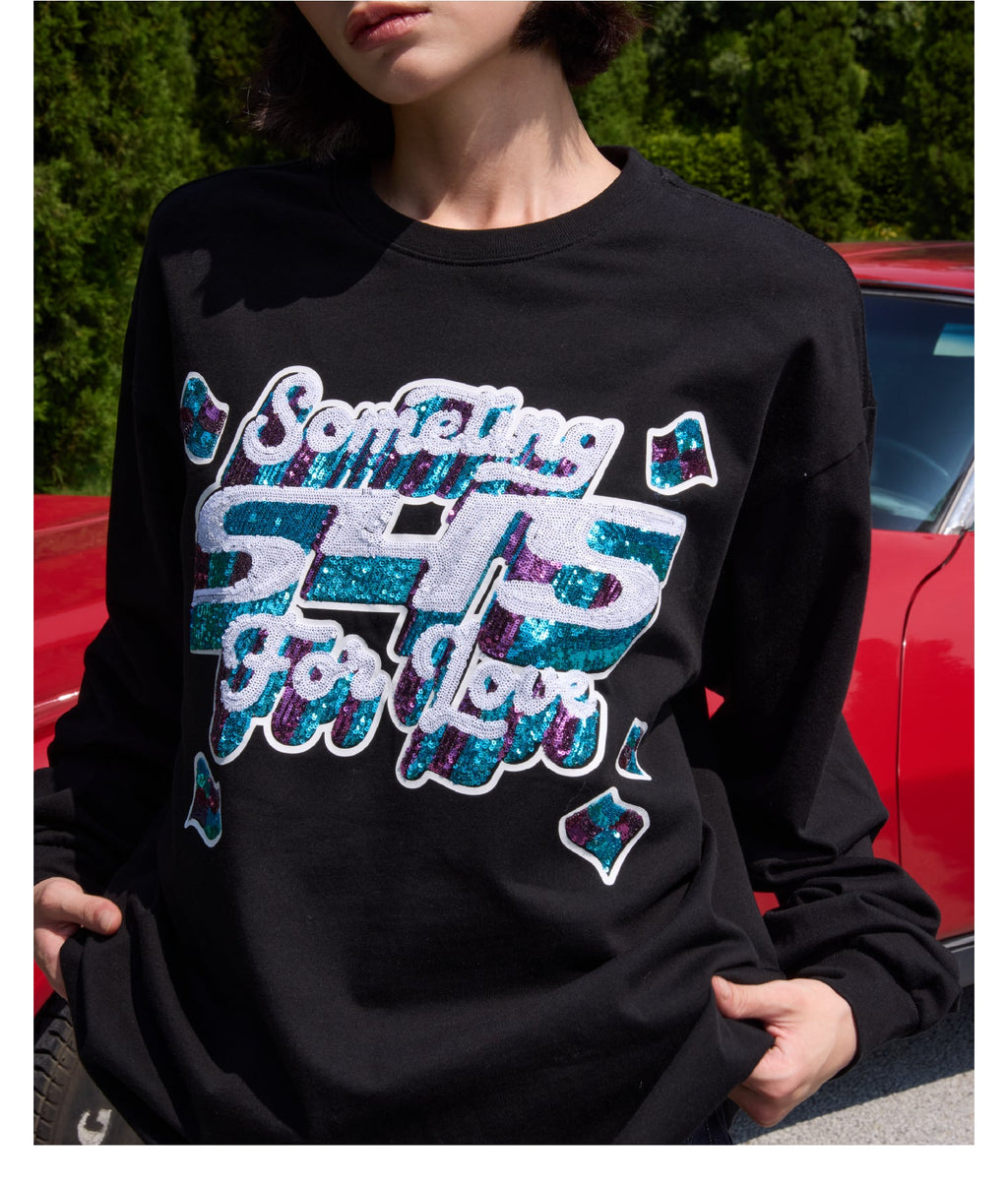 S45 3D Sequined Letter Logo Long Sleeve Tee