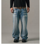 S45 Leopard Patchwork Washed Flared Jeans