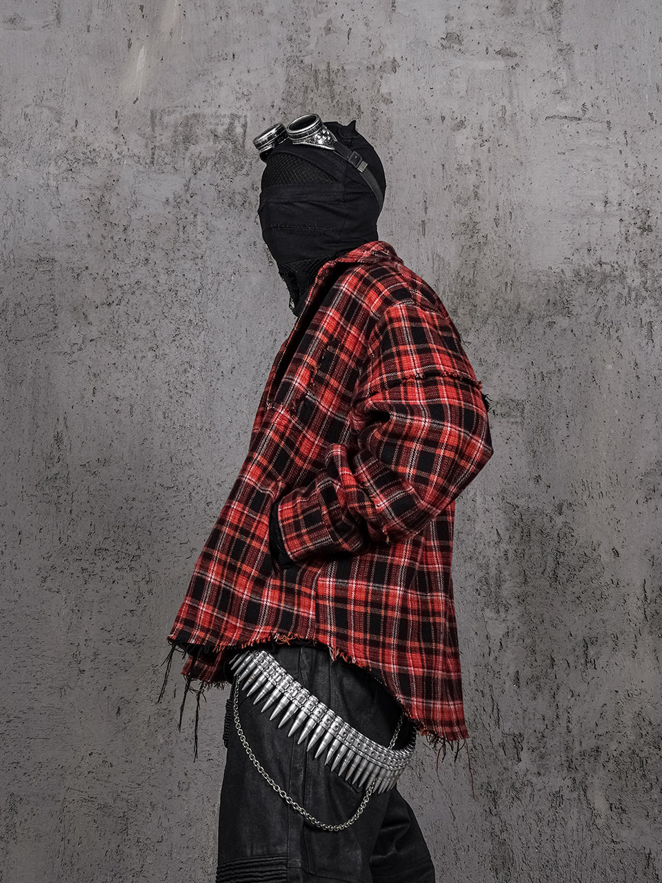 UNDERWATER Scarlet Plaid Deconstructed Destroyed Shirt Jacket