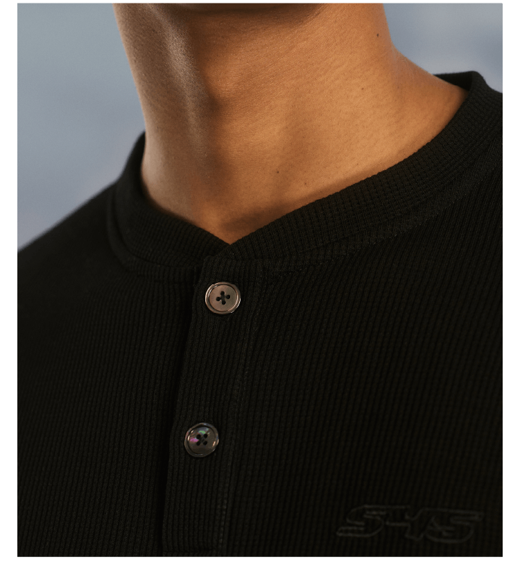 S45 Waffle Henley Neck Long Sleeve Tee