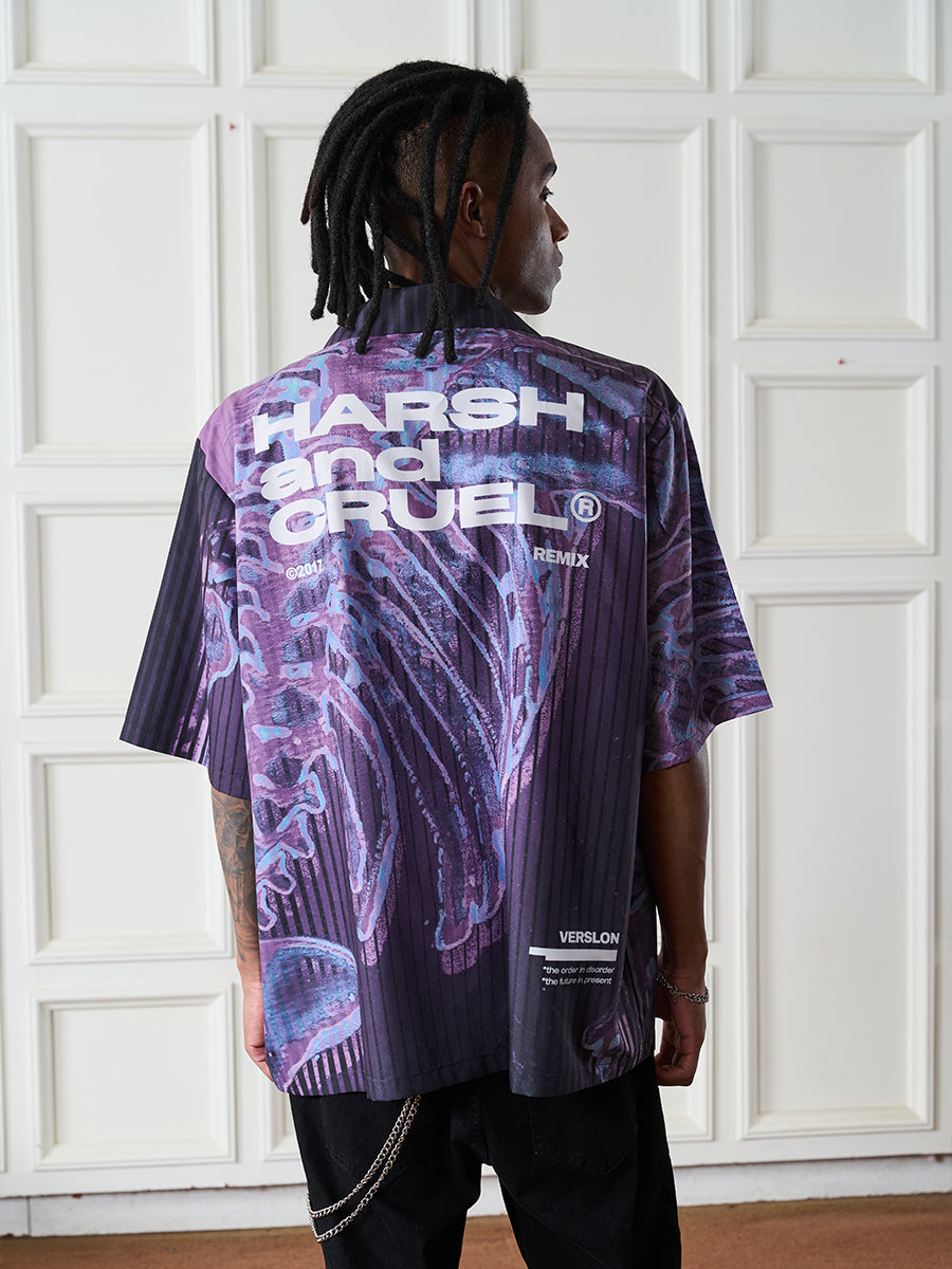 Harsh and Cruel Cyber Skeleton Full Print Cuban Shirt