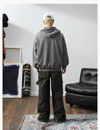 MEDM Suede Logo Patch Zip-Up Hoodie