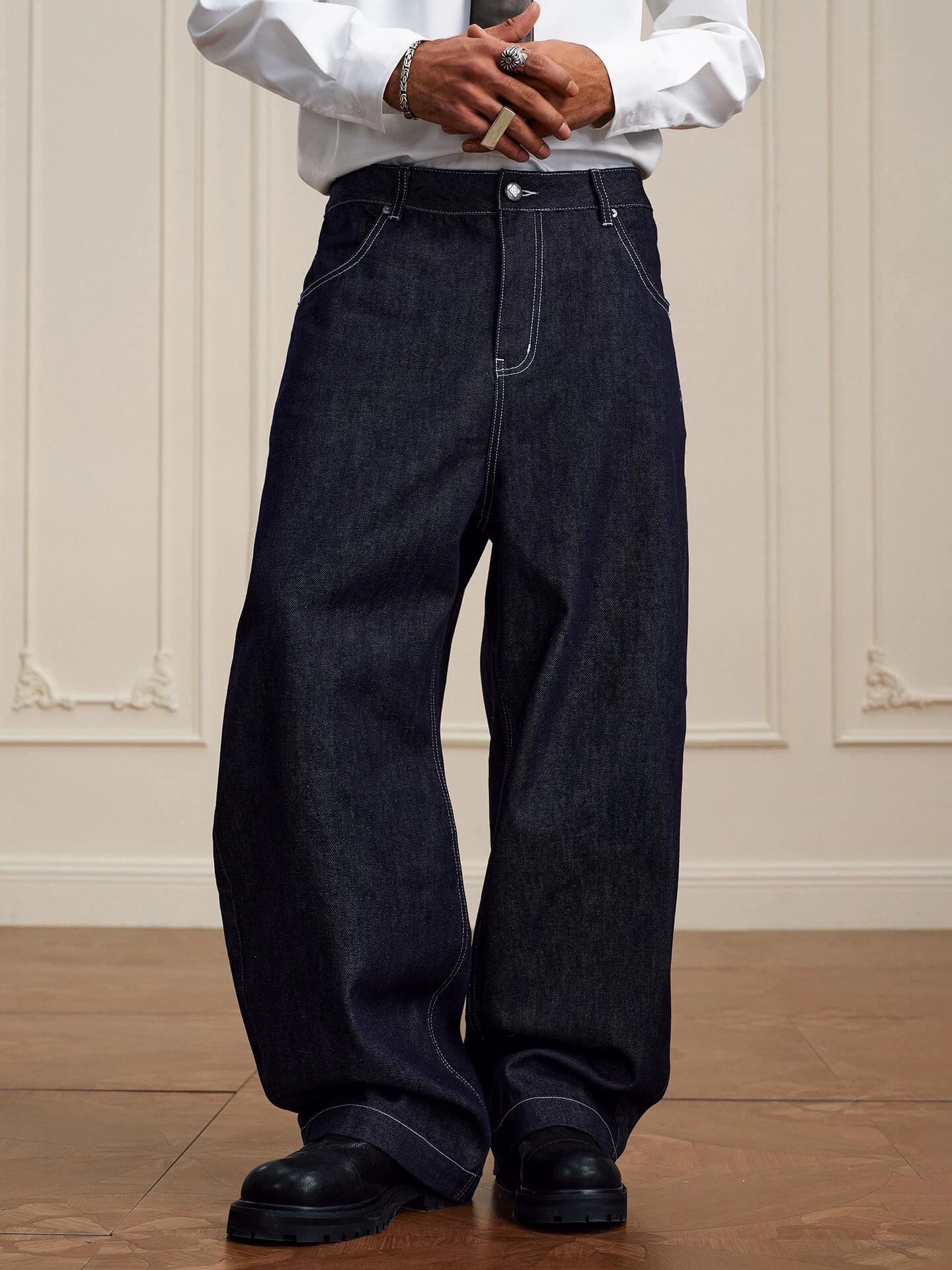 YADcrew Glitter Suede Leather Melting Pocket Jeans