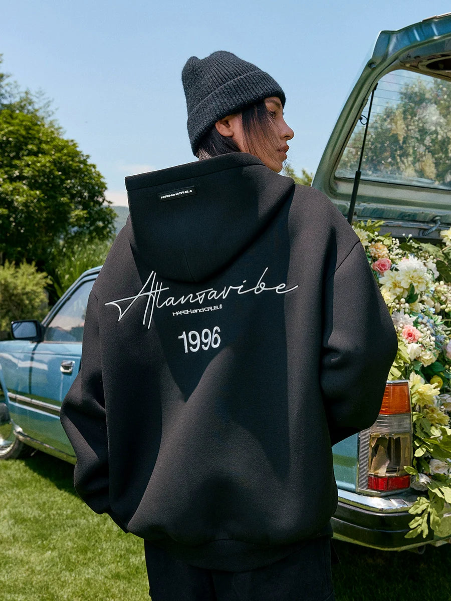 Harsh and Cruel Handwritten Signature Embroidered Zip Hoodie
