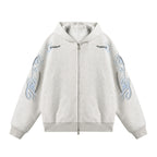 JHYQ Studded Calligraphy Print Double Zipper Hoodie