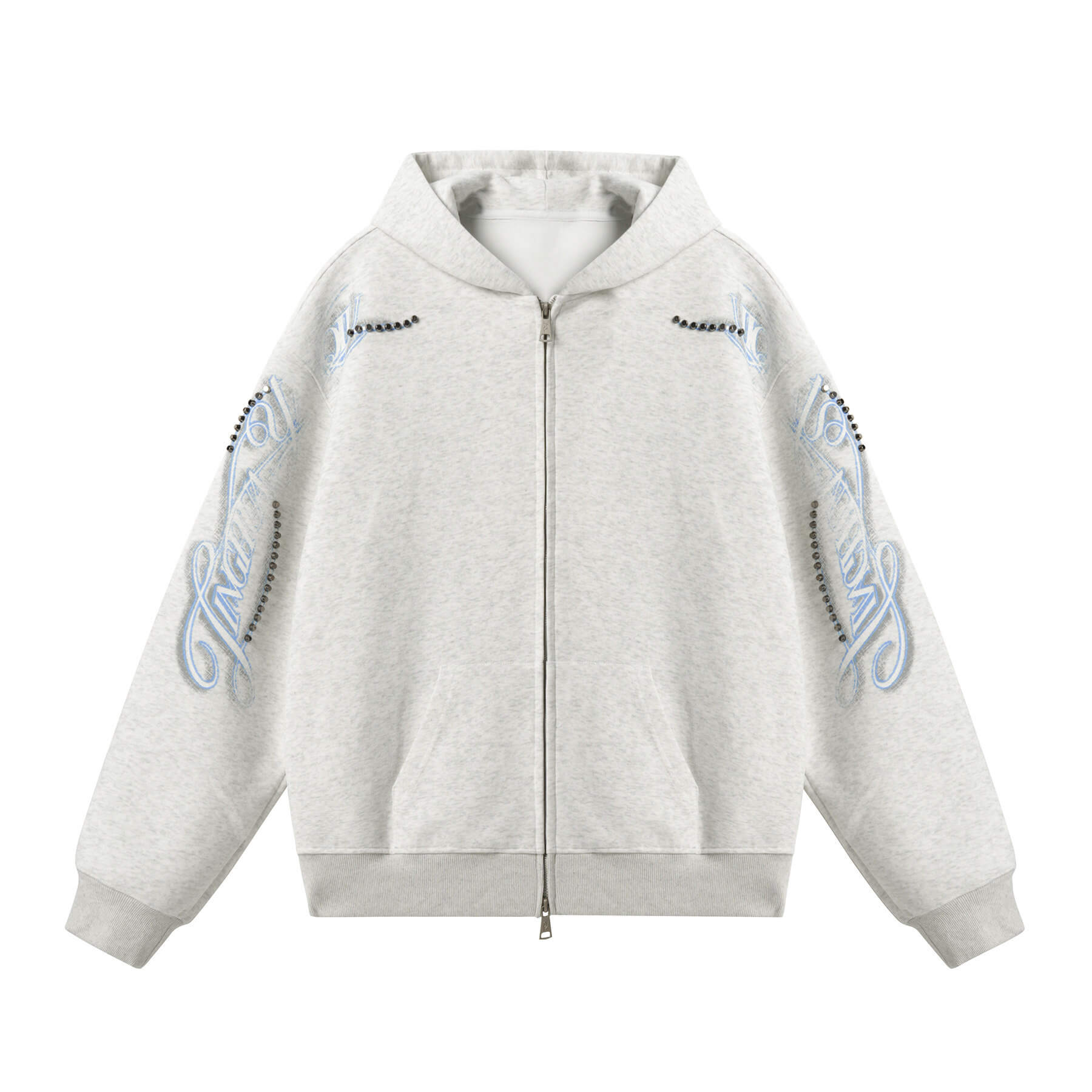JHYQ Studded Calligraphy Print Double Zipper Hoodie