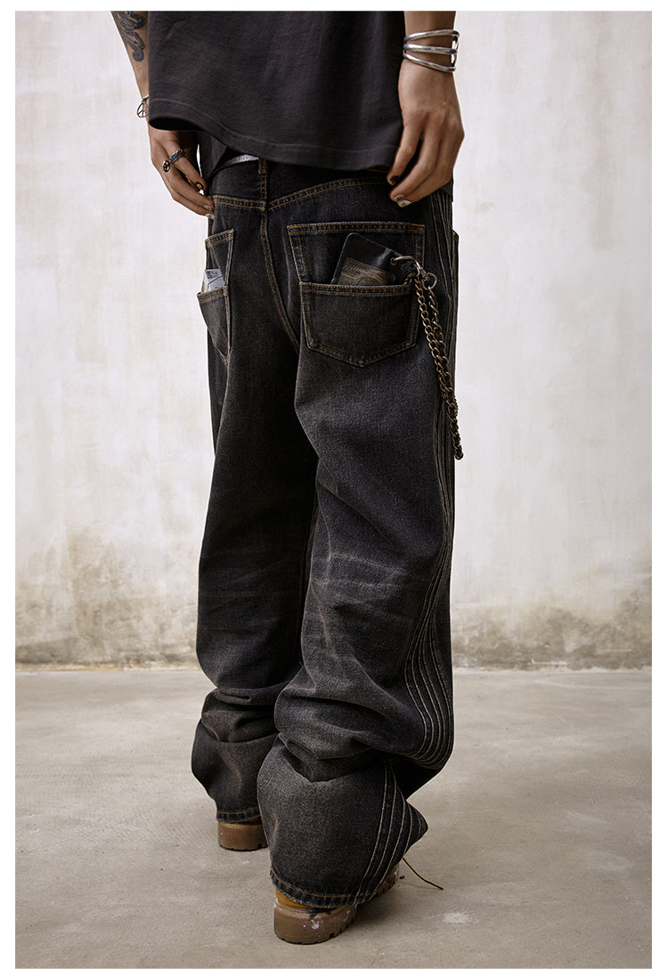 Remedy Double Layer Back Pocket Side Stitch Washed Jeans