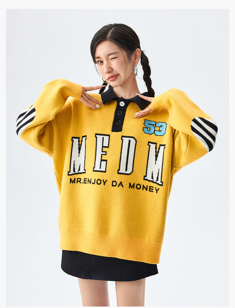 MEDM Patchwork Striped Elbow Knit Sweater
