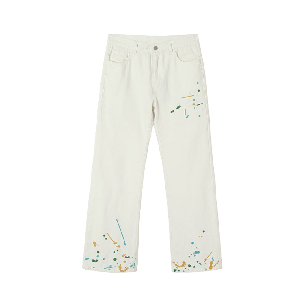 YADcrew White Splash Embroidered Denim Jeans