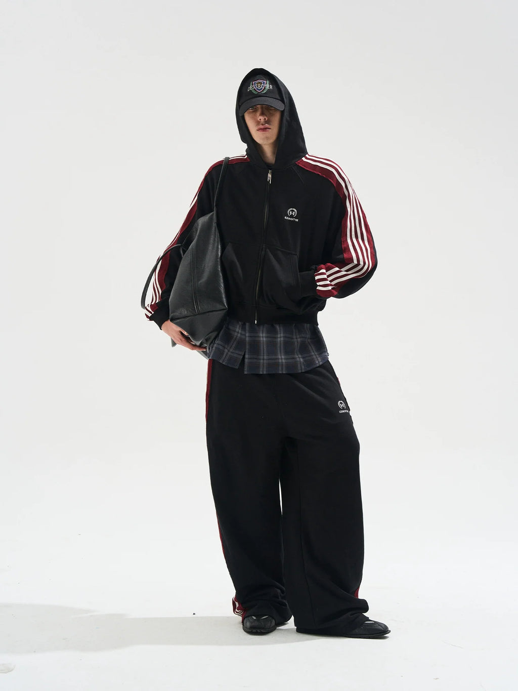 BLIND NO PLAN Striped Hooded Zip Up Sweatshirt Jacket
