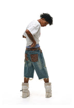 ANTIDOTE Leopard Patchwork Denim Shorts