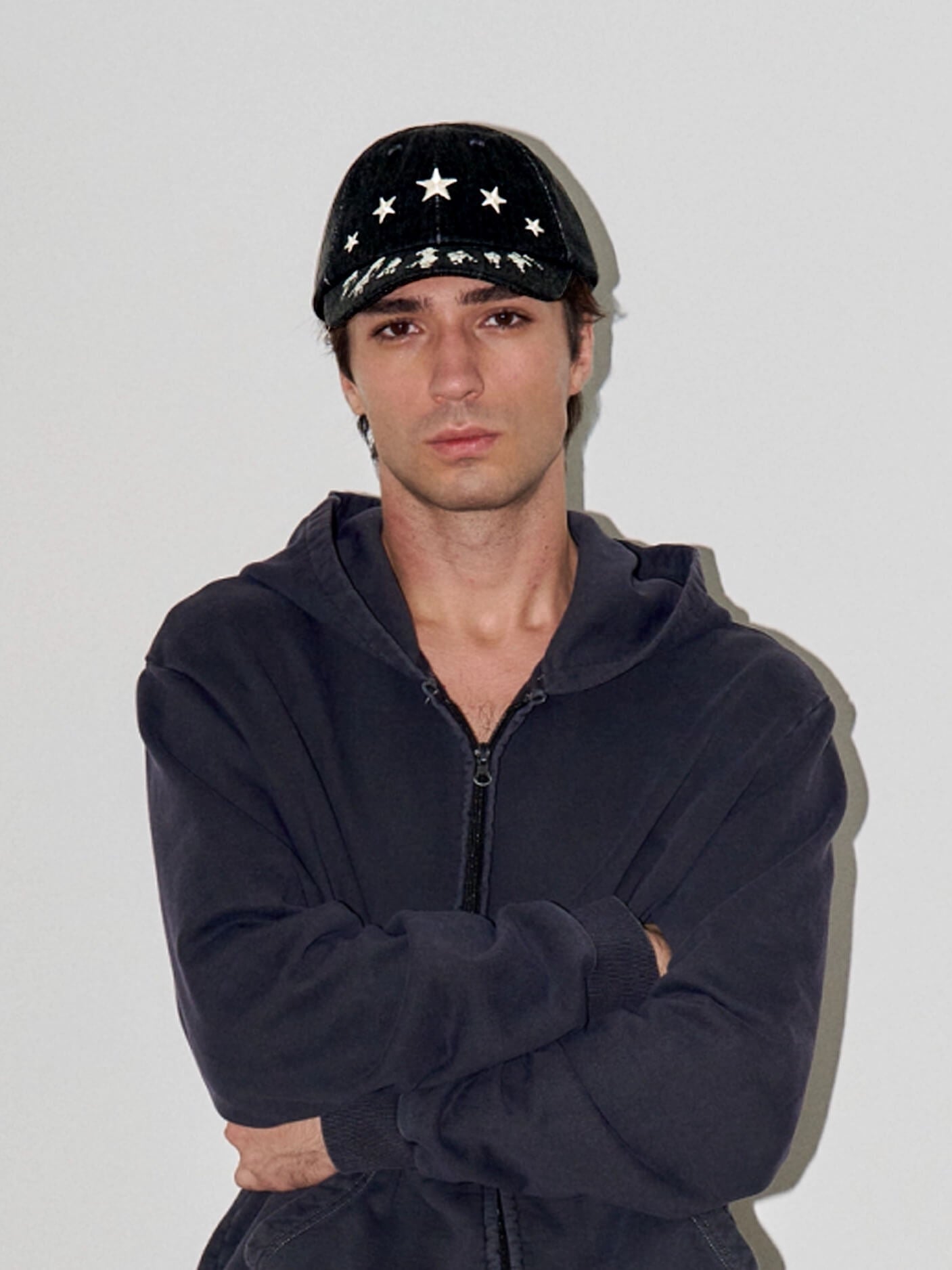LIBERAFIT Star Embroidered and Printed Denim Baseball Cap