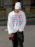 STEEPC Hand Stitched Heart Print Long Sleeve Tee