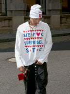 STEEPC Hand Stitched Heart Print Long Sleeve Tee