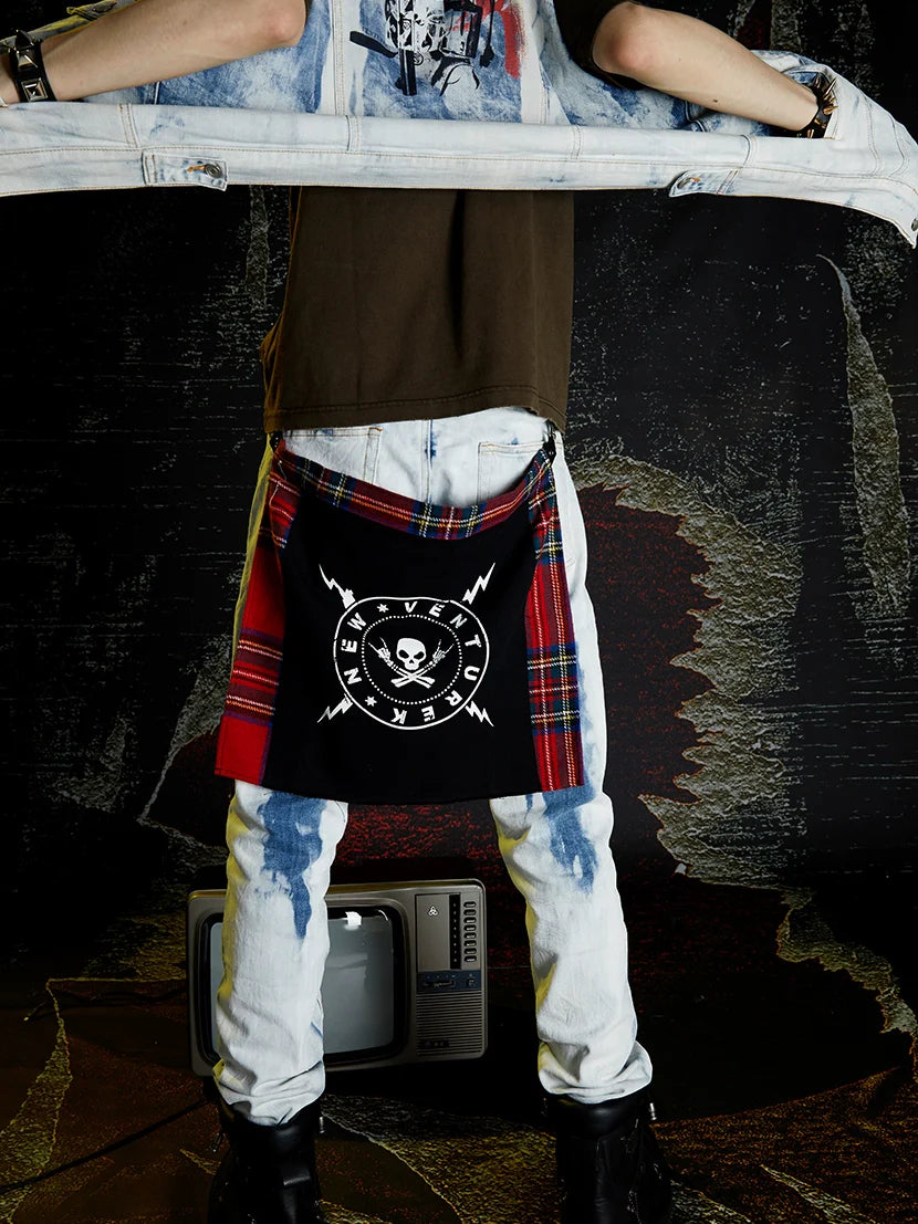 VENTUREK Red Tartan Check Punk Rock Bum Flap