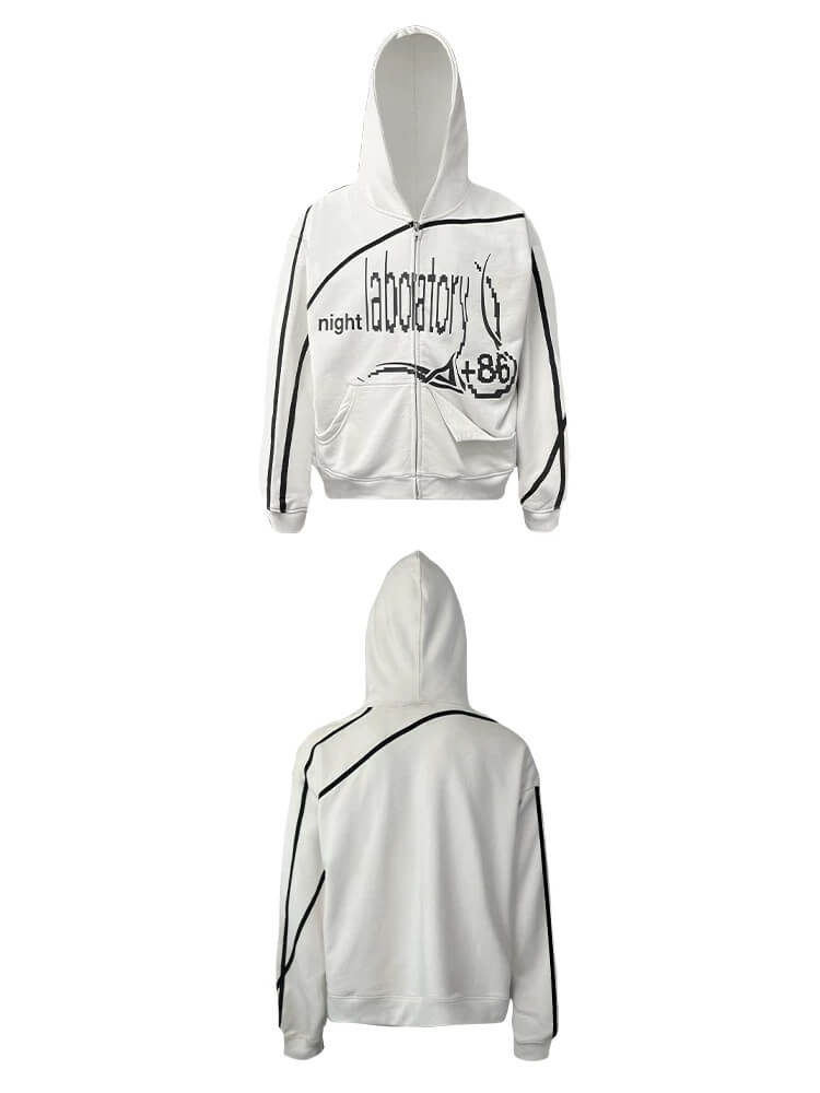 Night Lab Mosaic Print Ribbon Line Zip Up Hoodie