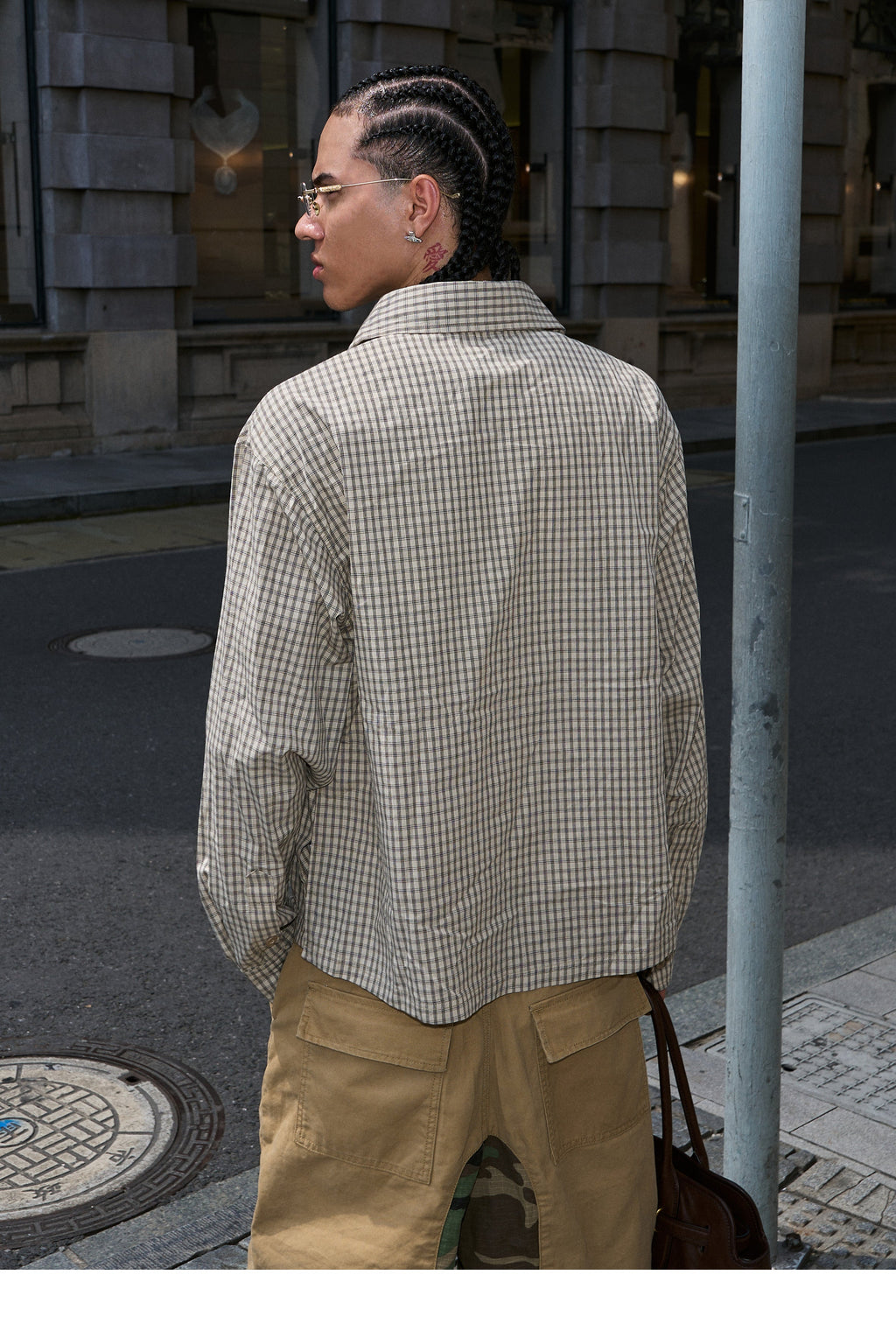 STEEPC Plaid Patch Embroidered Long Sleeve Shirt