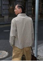 STEEPC Plaid Patch Embroidered Long Sleeve Shirt