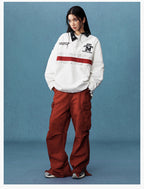 MEDM Asymmetric Collar Stripes Long Sleeve Polo