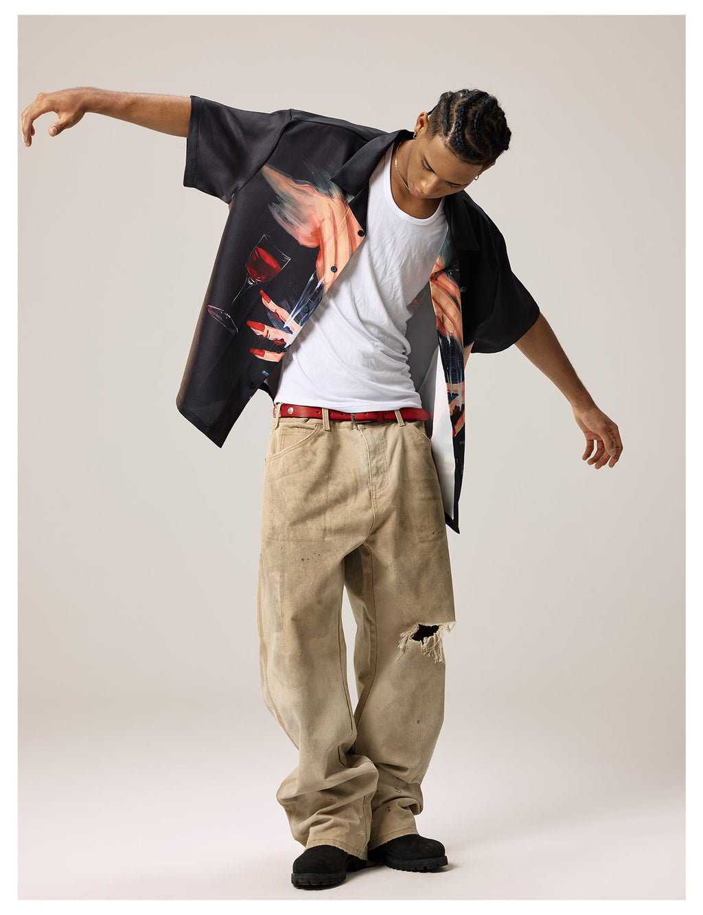 Remedy Finger and Wine Glass Full Print Short Sleeve Cuban Shirt