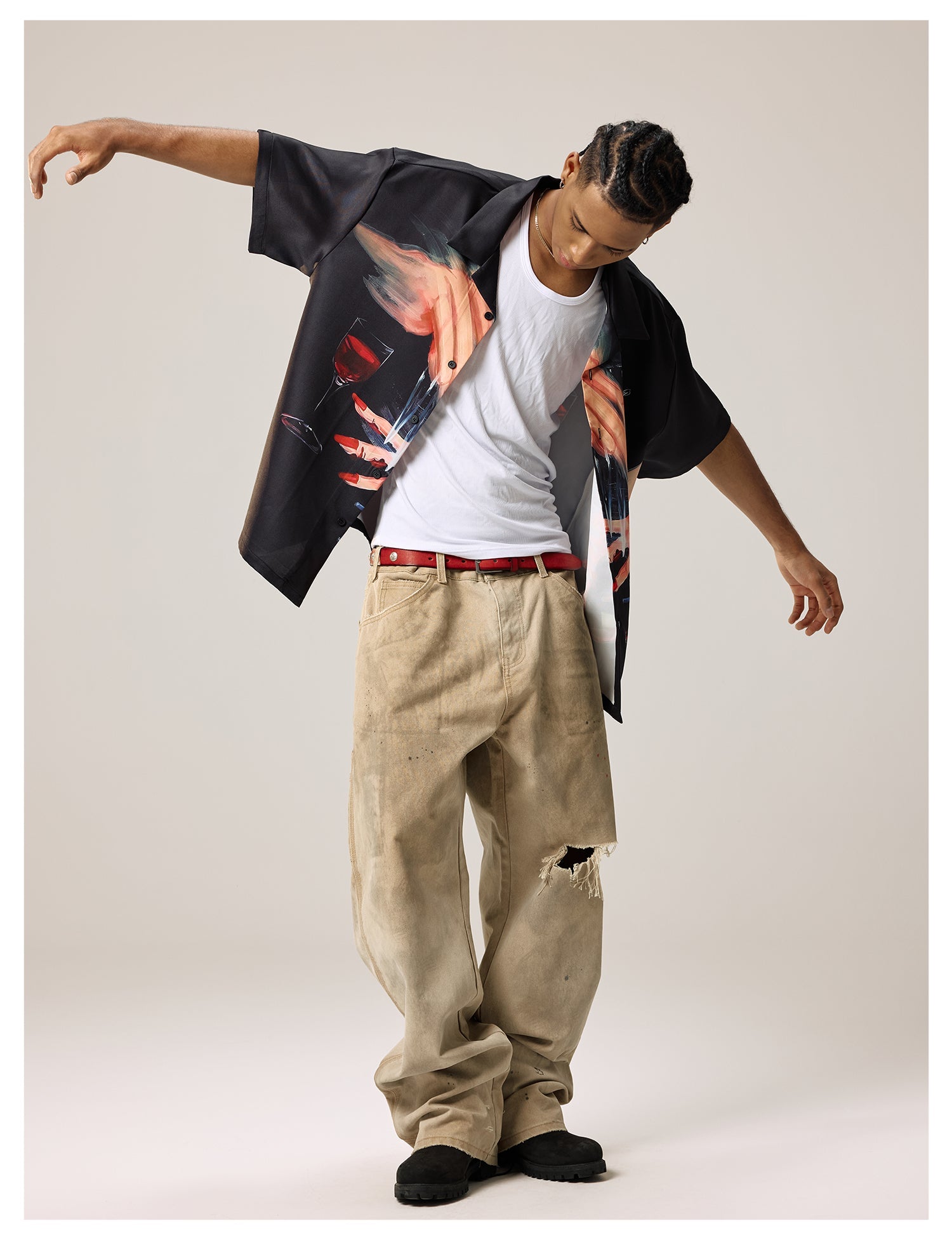 Remedy Finger and Wine Glass Full Print Short Sleeve Cuban Shirt