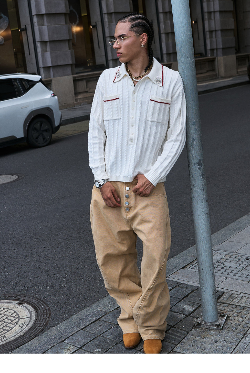 STEEPC Twisted Stripe Polo Knit Sweater