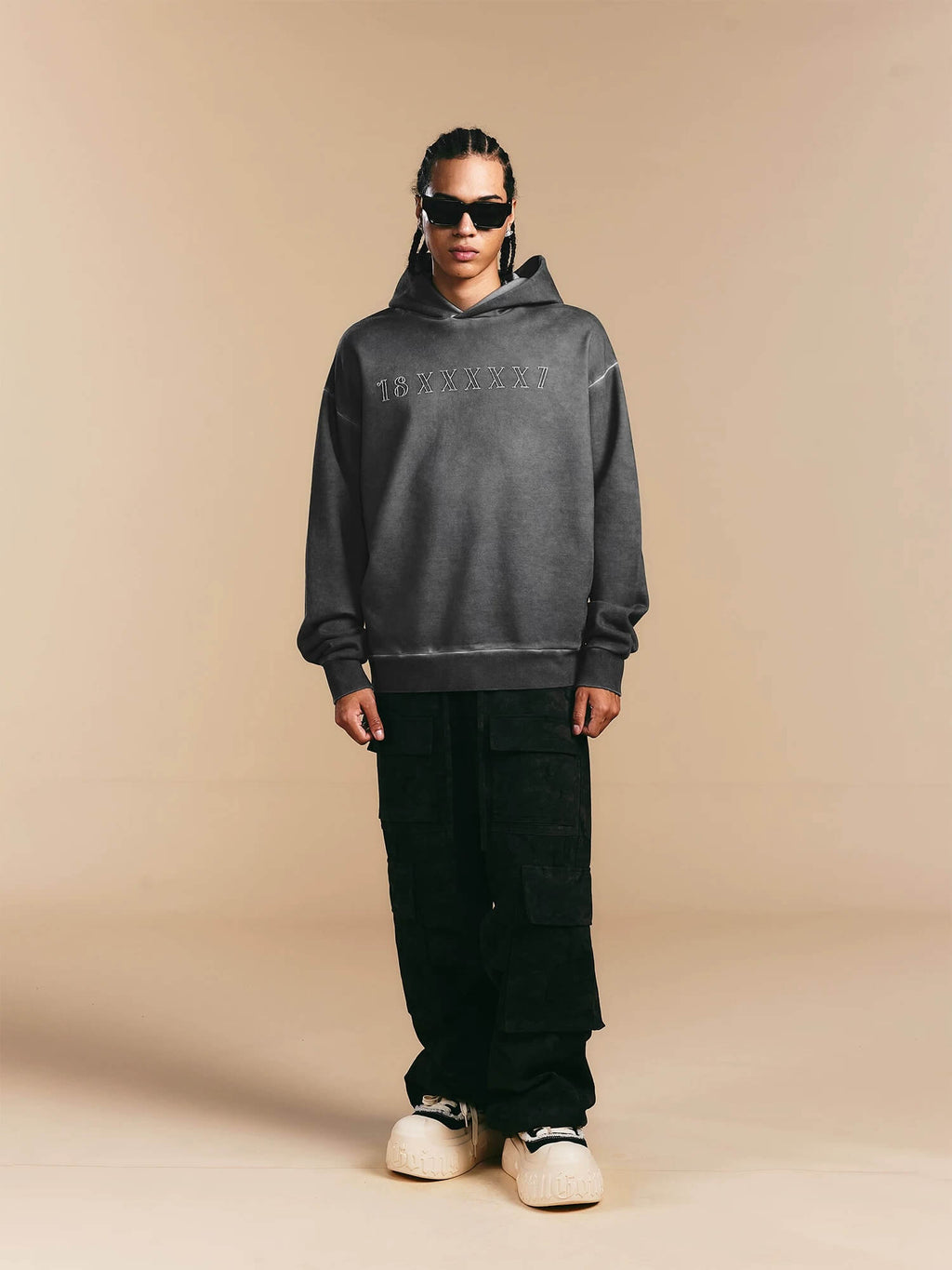 1807 Angel Printed Washed Ash Hoodie