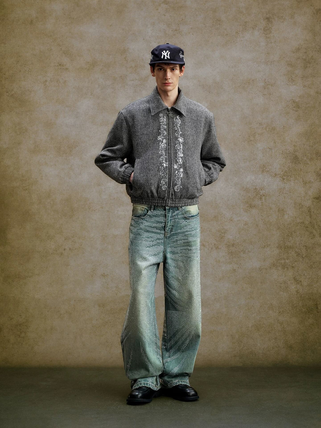 YADcrew Jeweled Rhinestone Whisker Washed Jeans