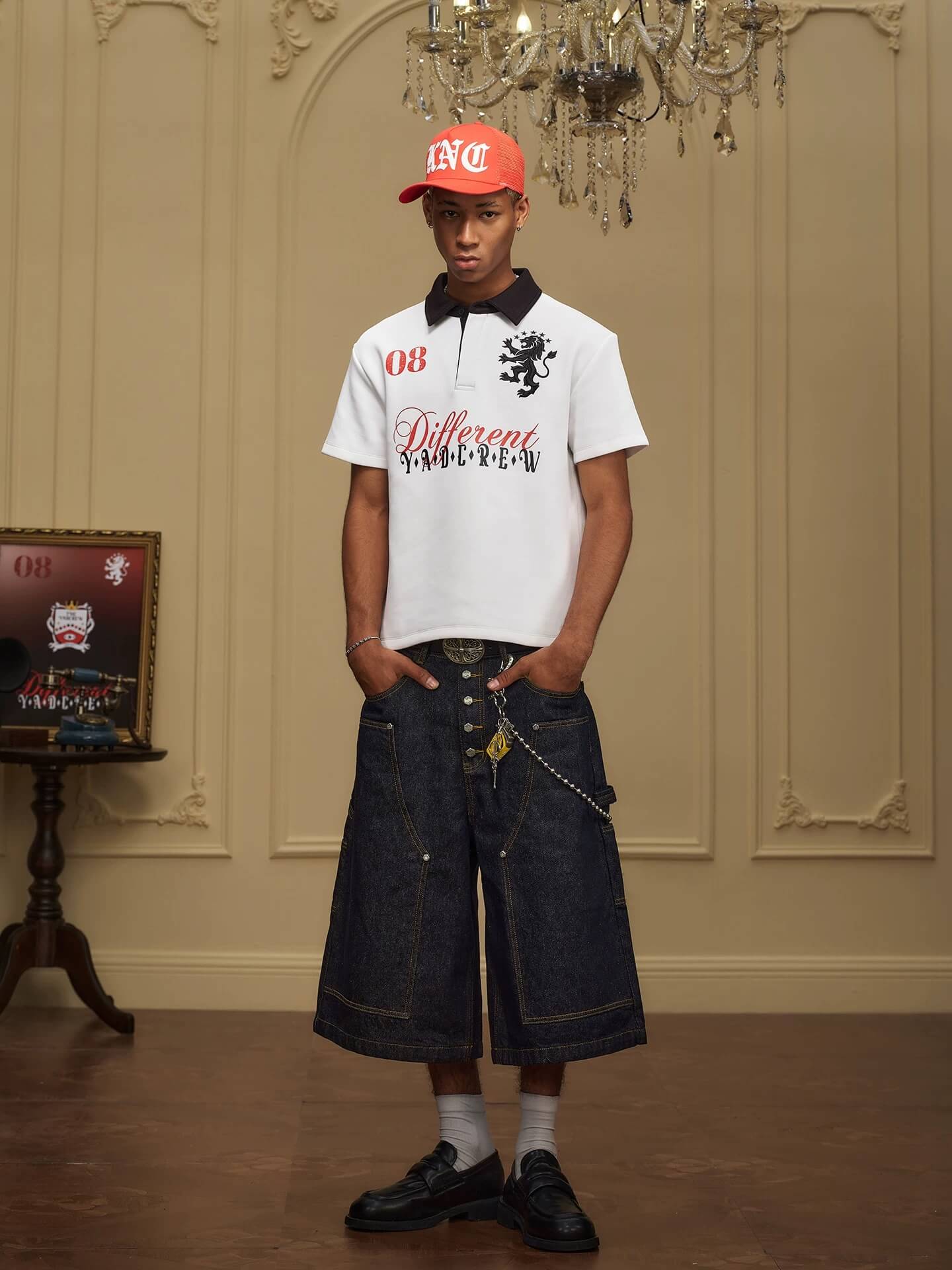 YADcrew Double Knee Denim Baggy Below Knee Shorts