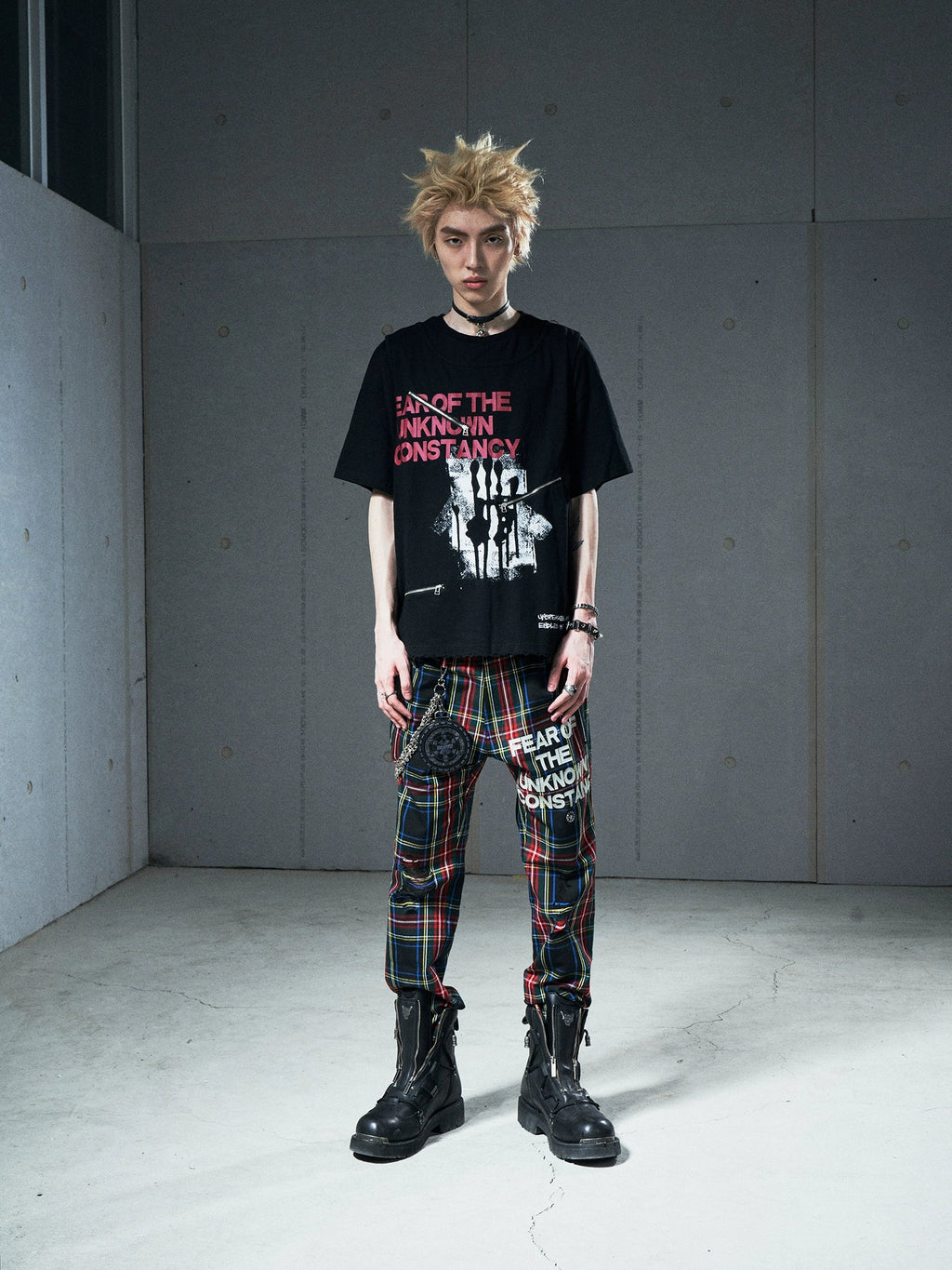 VENTUREK Double Layer Multi Zipper Destroyed Punk Rock Print Tee