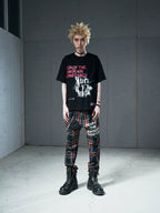 VENTUREK Double Layer Multi Zipper Destroyed Punk Rock Print Tee