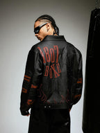 1807 Embroidered Patch PU Leather Racing Jacket