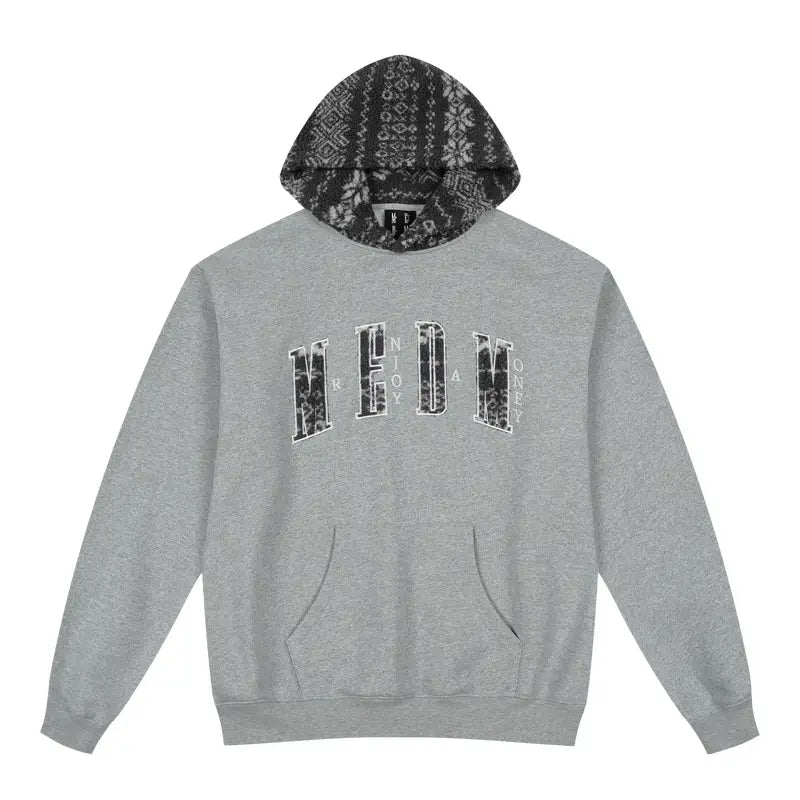 MEDM Patterned Sherpa Hood Patchwork Hoodie