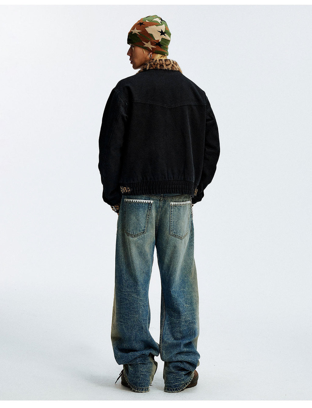 MEDM Leopard Collar Belted Work Jacket