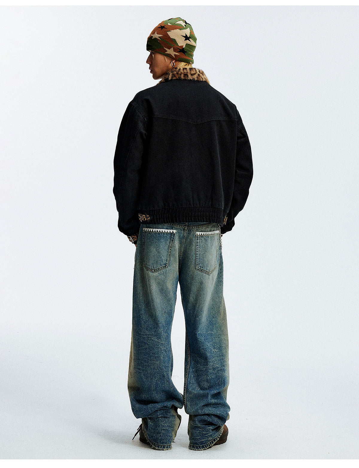 MEDM Leopard Collar Belted Work Jacket