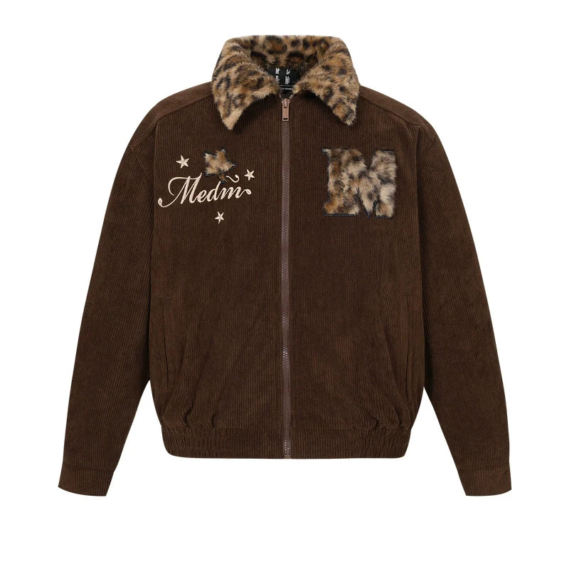 MEDM Leopard Fur Collar Corduroy Jacket