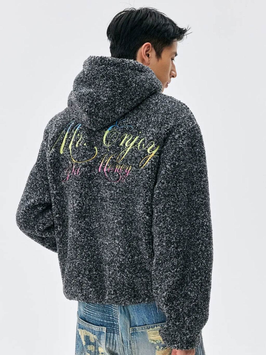 MEDM Gradient Embroidery Sherpa Fleece Hoodie