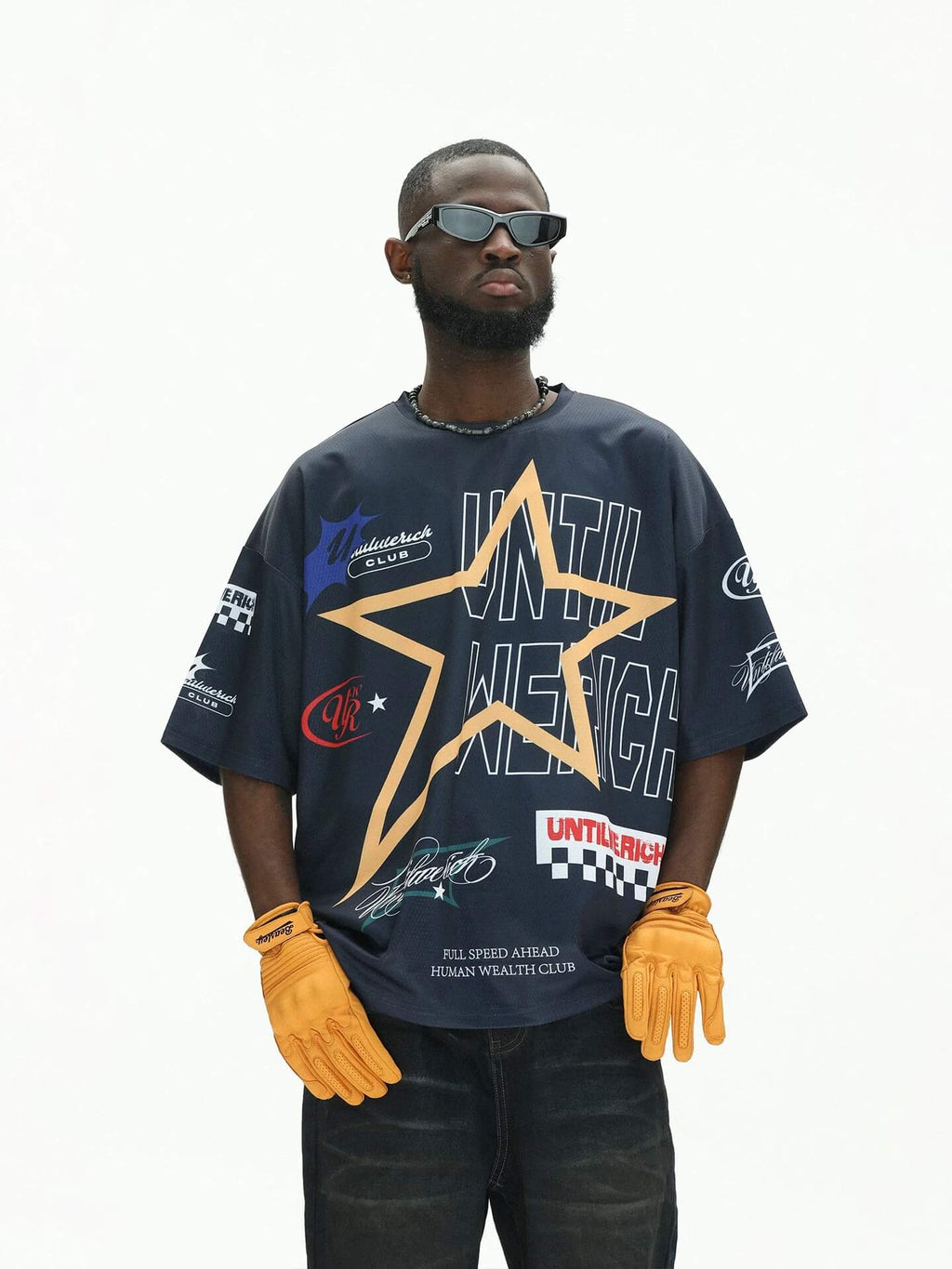 UNTILWERICH Star Print Short Sleeve Mesh Hockey Jersey