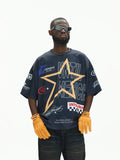 UNTILWERICH Star Print Short Sleeve Mesh Hockey Jersey