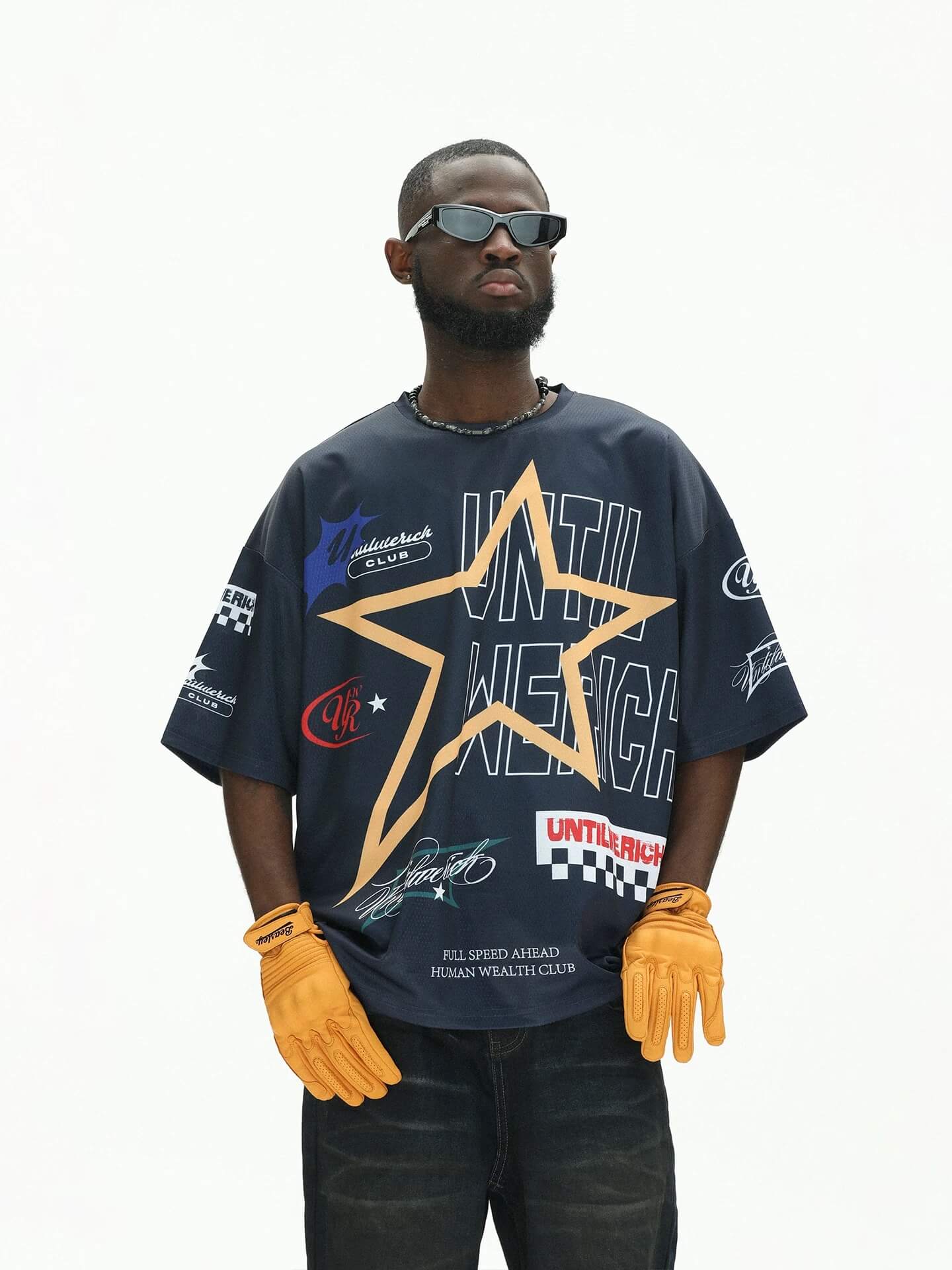 UNTILWERICH Star Print Short Sleeve Mesh Hockey Jersey
