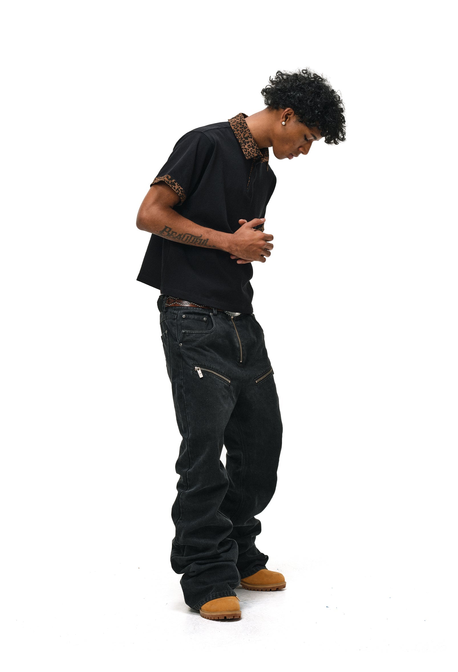 ANTIDOTE Studded Punk Zipper Flared Jeans