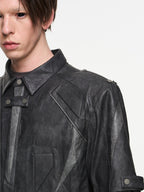 BLIND NO PLAN Patchwork Leather Biker Short Sleeve Shirt