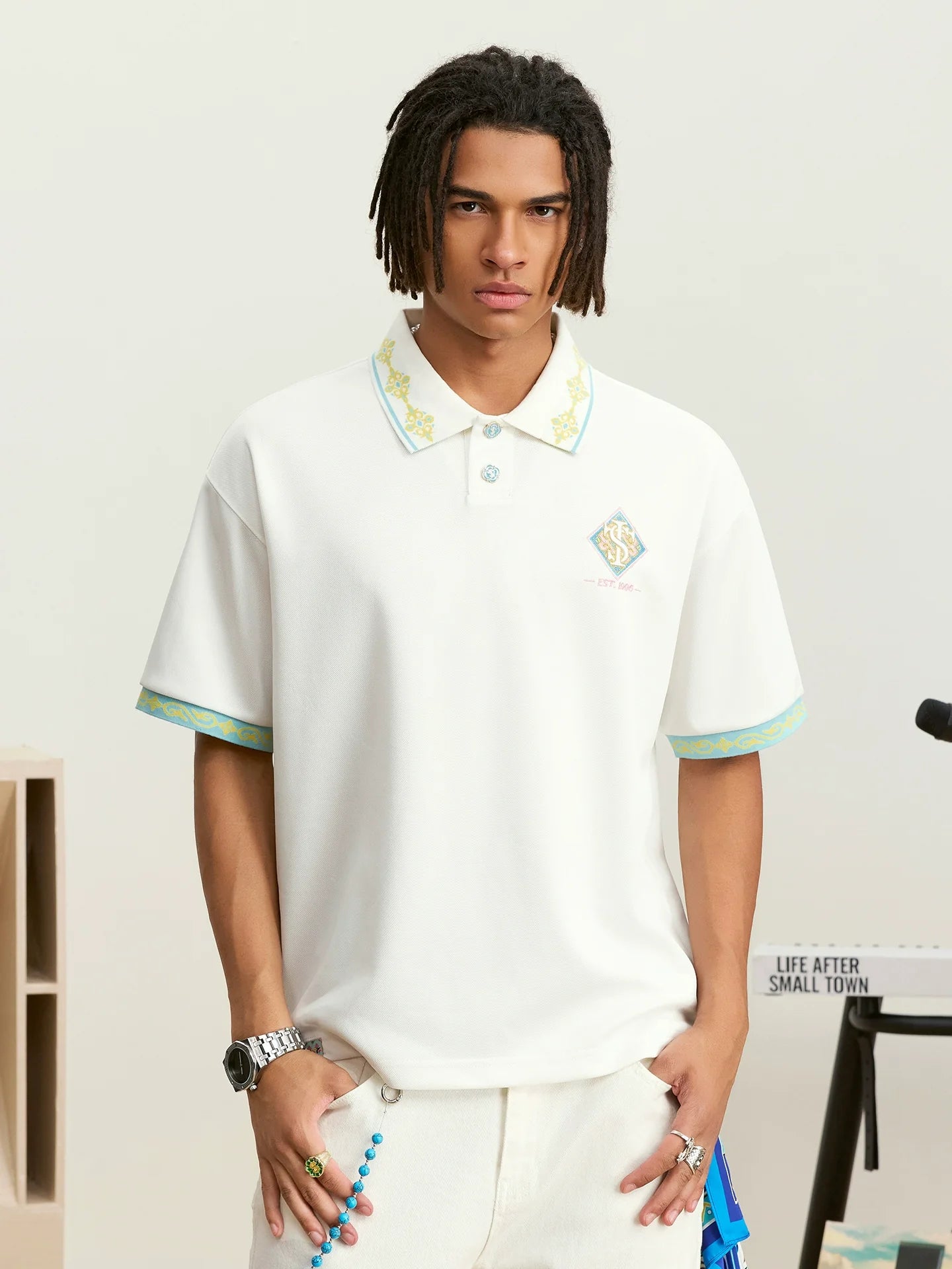 Small Town Kid Ethnic Pattern Jacquard Polo Shirt