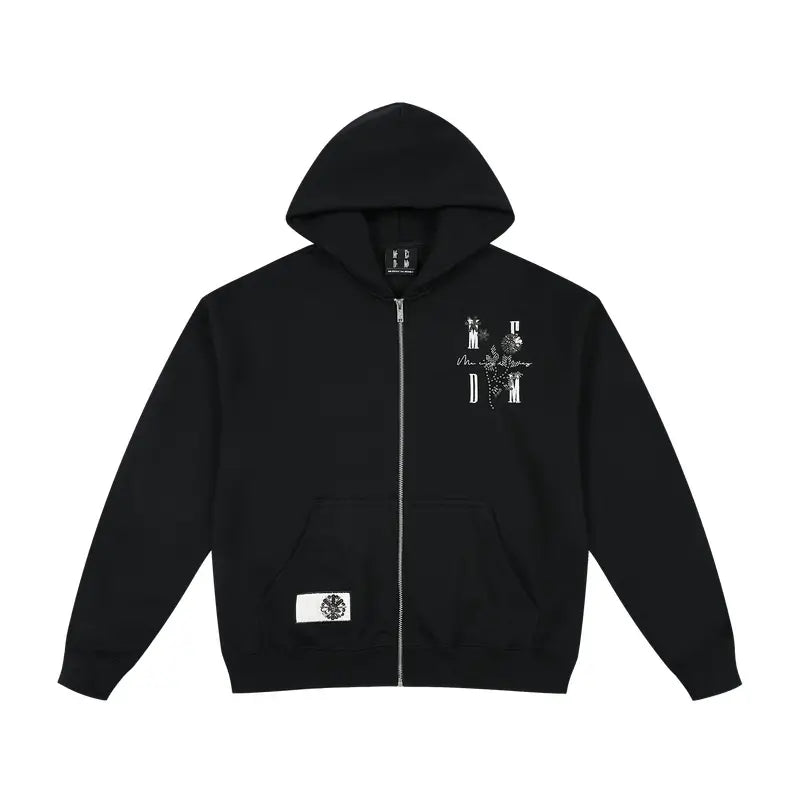 MEDM Beaded Flower Embellished Zip Up Hoodie
