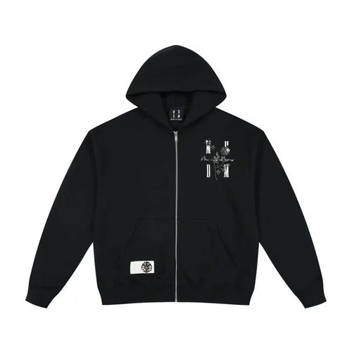 MEDM Beaded Flower Embellished Zip Up Hoodie