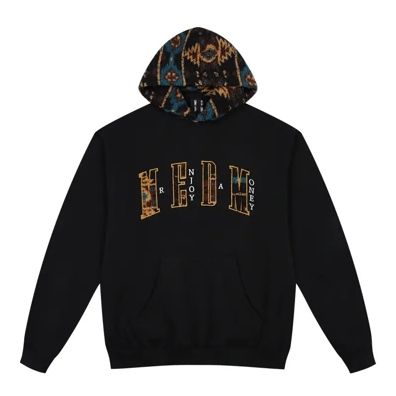 MEDM Patterned Sherpa Hood Patchwork Hoodie